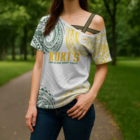 World Rugby Cook Islands Cross Shoulder Shirt White Polynesian Tribal Pattern LT9 - Polynesian Pride