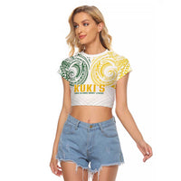 World Rugby Cook Islands Raglan Cropped T Shirt White Polynesian Tribal Pattern LT9 Female White - Polynesian Pride
