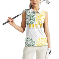 World Rugby Cook Islands Women Sleeveless Polo Shirt White Polynesian Tribal Pattern - Polynesian Pride
