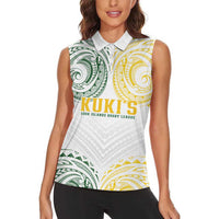 World Rugby Cook Islands Women Sleeveless Polo Shirt White Polynesian Tribal Pattern - Polynesian Pride