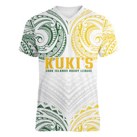 World Rugby Cook Islands Women V-Neck T-Shirt White Polynesian Tribal Pattern LT9 Female White - Polynesian Pride
