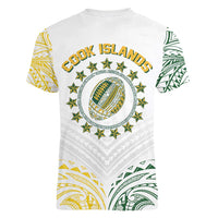 World Rugby Cook Islands Women V-Neck T-Shirt White Polynesian Tribal Pattern LT9 - Polynesian Pride