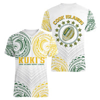 World Rugby Cook Islands Women V-Neck T-Shirt White Polynesian Tribal Pattern LT9 - Polynesian Pride