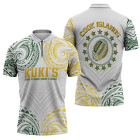 World Rugby Cook Islands Zipper Polo Shirt White Polynesian Tribal Pattern LT9 - Polynesian Pride
