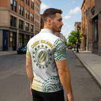 World Rugby Cook Islands Zipper Polo Shirt White Polynesian Tribal Pattern LT9 - Polynesian Pride