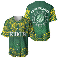 World Rugby Cook Islands Baseball Jersey Green Polynesian Tribal Pattern LT9 - Polynesian Pride