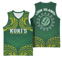 World Rugby Cook Islands Basketball Jersey Green Polynesian Tribal Pattern - Polynesian Pride