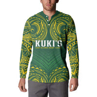 World Rugby Cook Islands Button Sweatshirt Green Polynesian Tribal Pattern - Polynesian Pride