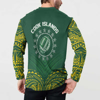 World Rugby Cook Islands Button Sweatshirt Green Polynesian Tribal Pattern - Polynesian Pride