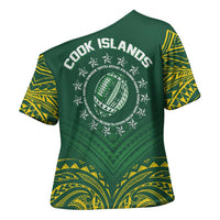 World Rugby Cook Islands Cross Shoulder Shirt Green Polynesian Tribal Pattern LT9 - Polynesian Pride