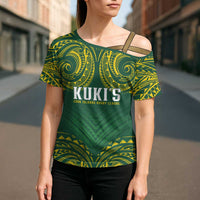 World Rugby Cook Islands Cross Shoulder Shirt Green Polynesian Tribal Pattern - Polynesian Pride