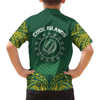 World Rugby Cook Islands Kid Hawaiian Shirt Green Polynesian Tribal Pattern LT9 - Polynesian Pride