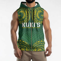 World Rugby Cook Islands Sleeveless Zip Hoodie Green Polynesian Tribal Pattern LT9 - Polynesian Pride