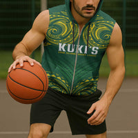 World Rugby Cook Islands Sleeveless Zip Hoodie Green Polynesian Tribal Pattern LT9 - Polynesian Pride