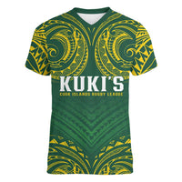 World Rugby Cook Islands Women V-Neck T-Shirt Green Polynesian Tribal Pattern LT9 Female Green - Polynesian Pride