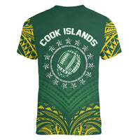 World Rugby Cook Islands Women V-Neck T-Shirt Green Polynesian Tribal Pattern LT9 - Polynesian Pride