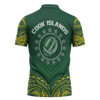 World Rugby Cook Islands Zipper Polo Shirt Green Polynesian Tribal Pattern LT9 - Polynesian Pride