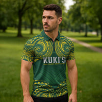 World Rugby Cook Islands Zipper Polo Shirt Green Polynesian Tribal Pattern LT9 - Polynesian Pride