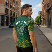 World Rugby Cook Islands Zipper Polo Shirt Green Polynesian Tribal Pattern LT9 - Polynesian Pride