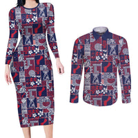 Guam Felis Pasgua Couples Matching Long Sleeve Bodycon Dress and Long Sleeve Button Shirt Pacific Patchwork Xmas Vibes - Polynesian Pride