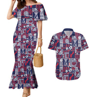 Guam Felis Pasgua Couples Matching Mermaid Dress and Hawaiian Shirt Pacific Patchwork Xmas Vibes LT9 Blue - Polynesian Pride
