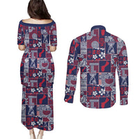 Guam Felis Pasgua Couples Matching Puletasi and Long Sleeve Button Shirt Pacific Patchwork Xmas Vibes LT9 - Polynesian Pride