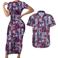 Guam Felis Pasgua Couples Matching Short Sleeve Bodycon Dress and Hawaiian Shirt Pacific Patchwork Xmas Vibes LT9 Blue - Polynesian Pride