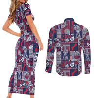 Guam Felis Pasgua Couples Matching Short Sleeve Bodycon Dress and Long Sleeve Button Shirt Pacific Patchwork Xmas Vibes LT9 - Polynesian Pride