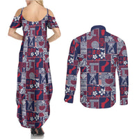 Guam Felis Pasgua Couples Matching Summer Maxi Dress and Long Sleeve Button Shirt Pacific Patchwork Xmas Vibes LT9 - Polynesian Pride