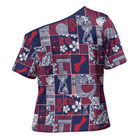 Guam Felis Pasgua Cross Shoulder Shirt Pacific Patchwork Xmas Vibes LT9 - Polynesian Pride