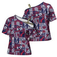 Guam Felis Pasgua Cross Shoulder Shirt Pacific Patchwork Xmas Vibes LT9 - Polynesian Pride