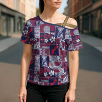 Guam Felis Pasgua Cross Shoulder Shirt Pacific Patchwork Xmas Vibes LT9 - Polynesian Pride