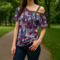 Guam Felis Pasgua Cross Shoulder Shirt Pacific Patchwork Xmas Vibes LT9 - Polynesian Pride