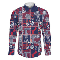 Guam Felis Pasgua Family Matching Mermaid Dress and Hawaiian Shirt Pacific Patchwork Xmas Vibes LT9 Dad's Shirt - Long Sleeve Blue - Polynesian Pride