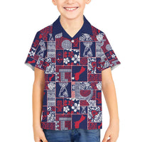 Guam Felis Pasgua Family Matching Off Shoulder Maxi Dress and Hawaiian Shirt Pacific Patchwork Xmas Vibes LT9 Son's Shirt Blue - Polynesian Pride