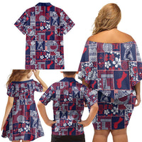 Guam Felis Pasgua Family Matching Off Shoulder Short Dress and Hawaiian Shirt Pacific Patchwork Xmas Vibes - Polynesian Pride
