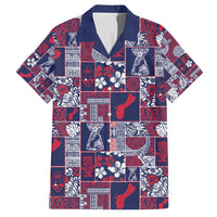 Guam Felis Pasgua Family Matching Puletasi and Hawaiian Shirt Pacific Patchwork Xmas Vibes LT9 Dad's Shirt - Short Sleeve Blue - Polynesian Pride
