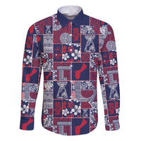 Guam Felis Pasgua Family Matching Puletasi and Hawaiian Shirt Pacific Patchwork Xmas Vibes LT9 Dad's Shirt - Long Sleeve Blue - Polynesian Pride