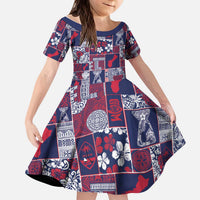 Guam Felis Pasgua Kid Short Sleeve Dress Pacific Patchwork Xmas Vibes LT9 KID Blue - Polynesian Pride