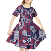 Guam Felis Pasgua Kid Short Sleeve Dress Pacific Patchwork Xmas Vibes LT9 - Polynesian Pride