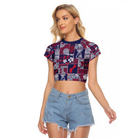 Guam Felis Pasgua Raglan Cropped T Shirt Pacific Patchwork Xmas Vibes LT9 Female Blue - Polynesian Pride
