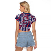 Guam Felis Pasgua Raglan Cropped T Shirt Pacific Patchwork Xmas Vibes LT9 - Polynesian Pride