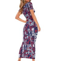 Guam Felis Pasgua Short Sleeve Bodycon Dress Pacific Patchwork Xmas Vibes - Polynesian Pride