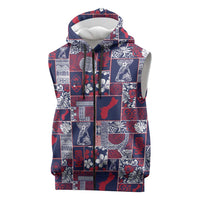 Guam Felis Pasgua Sleeveless Zip Hoodie Pacific Patchwork Xmas Vibes LT9 Blue - Polynesian Pride