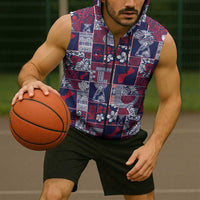 Guam Felis Pasgua Sleeveless Zip Hoodie Pacific Patchwork Xmas Vibes LT9 - Polynesian Pride