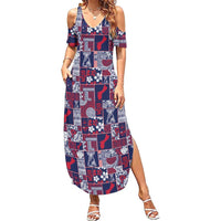 Guam Felis Pasgua Summer Maxi Dress Pacific Patchwork Xmas Vibes LT9 Women Blue - Polynesian Pride