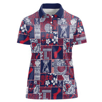 Guam Felis Pasgua Women Polo Shirt Pacific Patchwork Xmas Vibes LT9 Female Blue - Polynesian Pride
