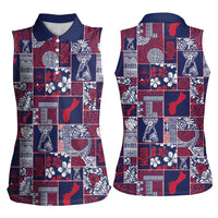 Guam Felis Pasgua Women Sleeveless Polo Shirt Pacific Patchwork Xmas Vibes - Polynesian Pride
