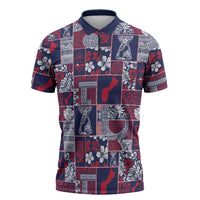 Guam Felis Pasgua Zipper Polo Shirt Pacific Patchwork Xmas Vibes LT9 Blue - Polynesian Pride