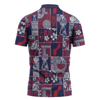 Guam Felis Pasgua Zipper Polo Shirt Pacific Patchwork Xmas Vibes LT9 - Polynesian Pride